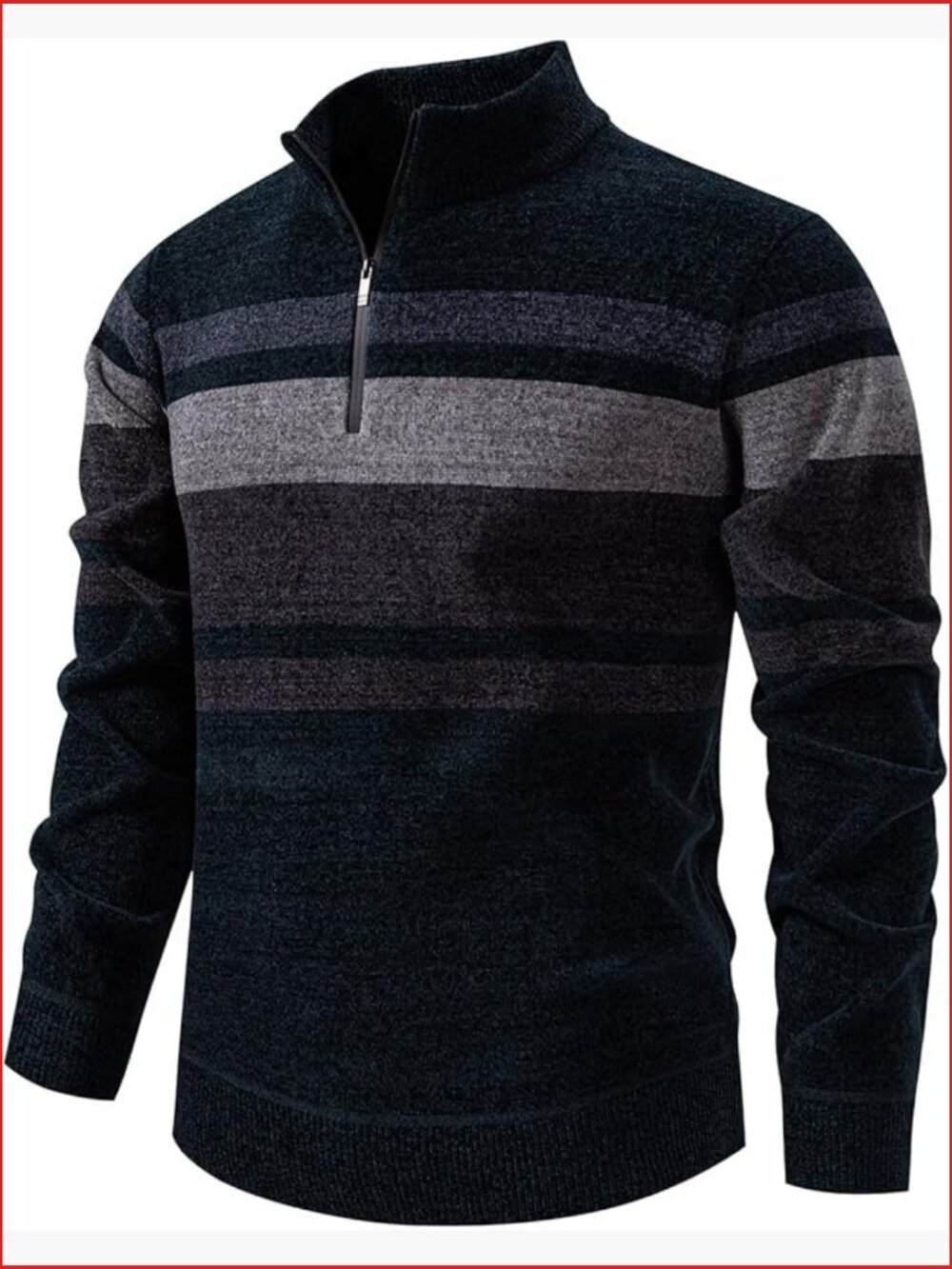 Quarter-Zip Sweater Striped Pullover Color Block Knit Long Sleeve Men's Sweater